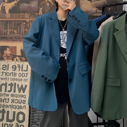 Korean Style Blazer Men's Fashion Solid Color Business Casual Suit Jacket Men Streetwear Wild Loose Dress Jackets Mens M-2XL