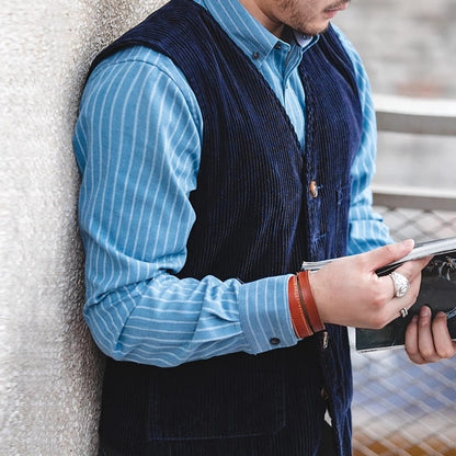 Men's corduroy suit vest retro slim fashion vest Victorian style best man wedding men's clothing