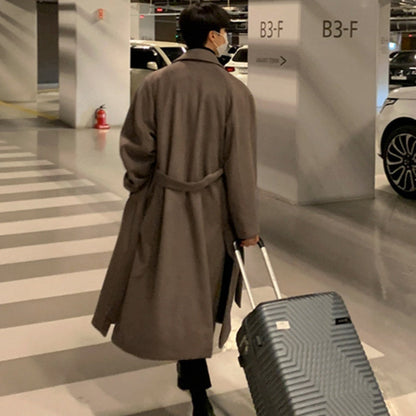 Korean Trend Men's Loose Casual Single-breasted Overcoat Autumn Winter Fashion New Long Sleeve Woolen Long Coat