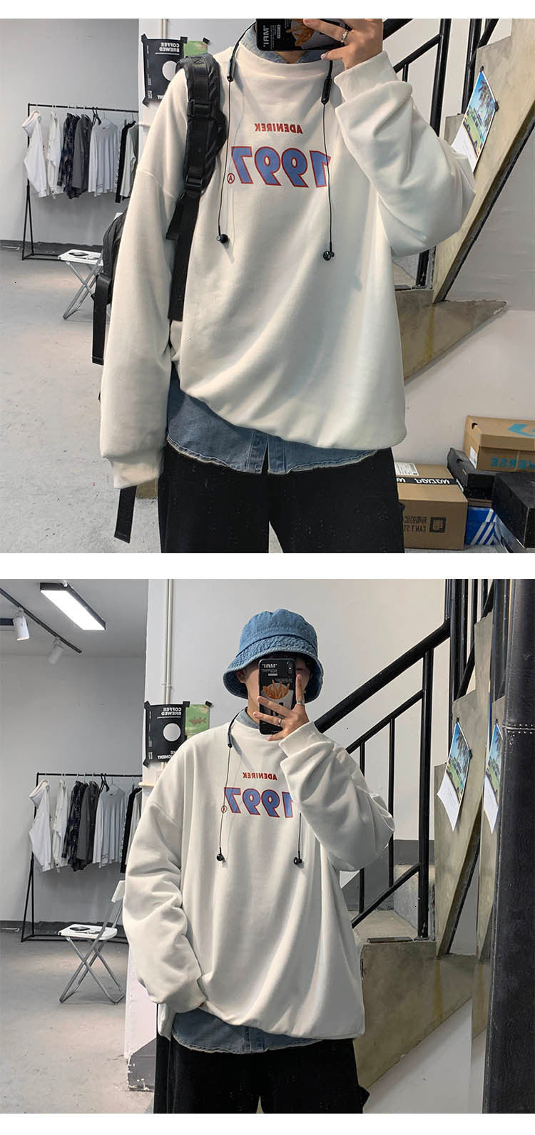 Spring Men Casual Sweatshirts Harajuku 1997 Printed Men Oversized Hoodies Korean Man Casual Loose Pullovers