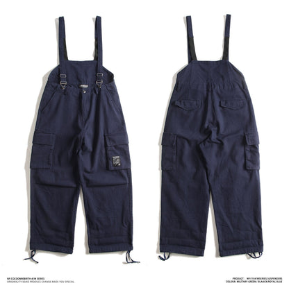Safari Style! Multi-Pocket Bib Overalls Men Hip Hop Streetwear Cargo Work Pants Coveralls Men's Casual Loose Pant Bib Trousers