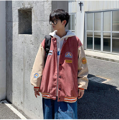 Spring and autumn corduroy jacket men's ins tide brand Harajuku style Korean style versatile handsome loose Baseball Jacket