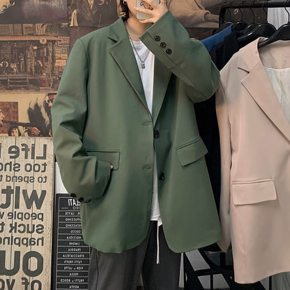 Korean Style Blazer Men's Fashion Solid Color Business Casual Suit Jacket Men Streetwear Wild Loose Dress Jackets Mens M-2XL