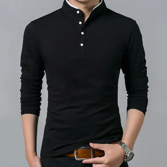 saferido Hot Sale 2024 Spring Mens Tshirt Long Sleeve Stand Basic Solid Blouse Tee Shirt Top Casual Cotton T-shirt Men Undershirt