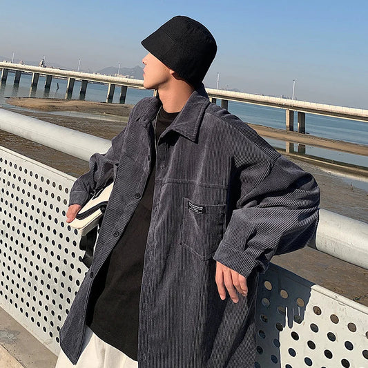 saferido HIP HOP Rocking k Corduroy Men Shirts For Men Clothing Harajuku Black Shirt Korean Style Men Shirt Long Sleeve Vintage Clothes