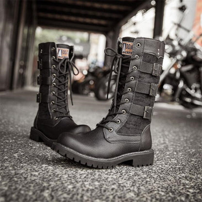 saferido New Fashion Mens Motorcycle Boots Leather Boots Male Footwear Cowboy Casual Shoes Men Military Tactical Boots Gothic Punk Boots
