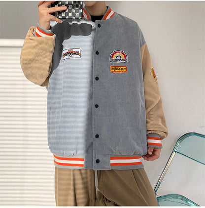 Spring and autumn corduroy jacket men's ins tide brand Harajuku style Korean style versatile handsome loose Baseball Jacket