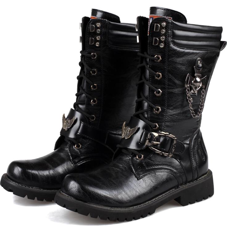 saferido New Fashion Mens Motorcycle Boots Leather Boots Male Footwear Cowboy Casual Shoes Men Military Tactical Boots Gothic Punk Boots
