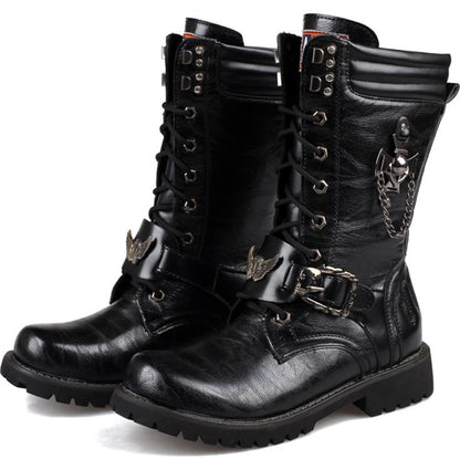 saferido New Fashion Mens Motorcycle Boots Leather Boots Male Footwear Cowboy Casual Shoes Men Military Tactical Boots Gothic Punk Boots