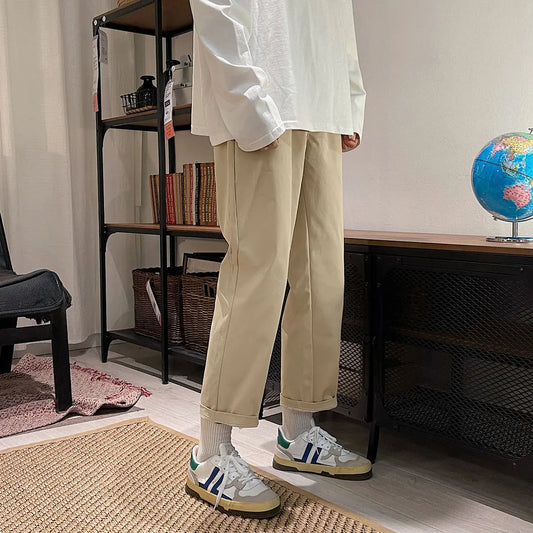 saferido Korean Style Men's Fashion Trend Slim Fit Casual Pants Khaki/black/Apricot Color Straight Pants High-quality Trousers M-5XL