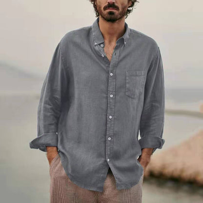 New Oversize Cotton Linen Shirts For Men Casual Long Sleeve Stand Collar Blouse Vintage Solid Loose Shirt Male Streetwear
