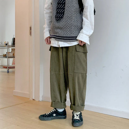 saferido Men's Baggy Cargo Casual Pants Pockets Streetwear Overalls Solid Color Trousers Loose Oversized Sweatpants Plus Size M-2XL