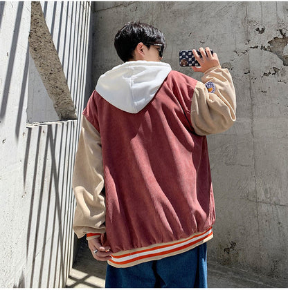 Spring and autumn corduroy jacket men's ins tide brand Harajuku style Korean style versatile handsome loose Baseball Jacket