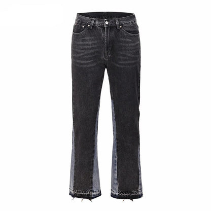 Vintage Patchwork Flare Jeans Urban Men Streetwear Wide Leg Denim Pant Hip Hop Black Colorblock Slim Fit Denim Jeans for Men