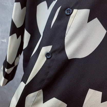 Men Spring Autumn Korea Chic Shirts Male Fashion Printed Long Sleeve Shirts Men's Loose Casual Handsome Blouses O195