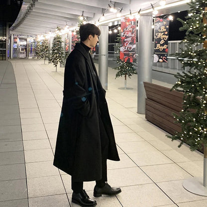 saferido Winter Men Thick Woolen Dust Coats Korean Style Streetwear Male Loose Solid Color Warm Trenchcoat High Quality Men's Windbreak