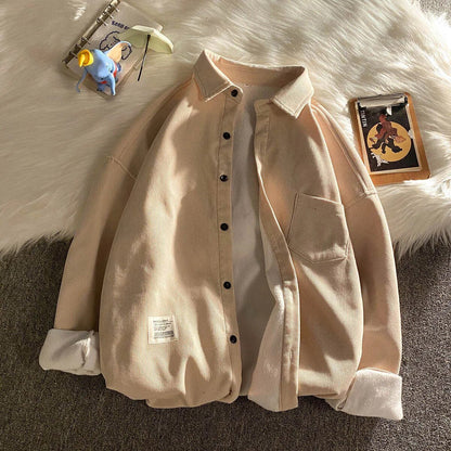 Corduroy Fleece Thicken Mens Autumn Winter Shirts Loose Warm Long Sleeve Casual Blouse Fashion Male Cardigan