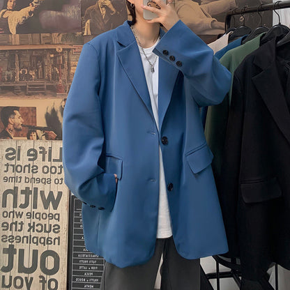 Korean Style Blazer Men's Fashion Solid Color Business Casual Suit Jacket Men Streetwear Wild Loose Dress Jackets Mens M-2XL