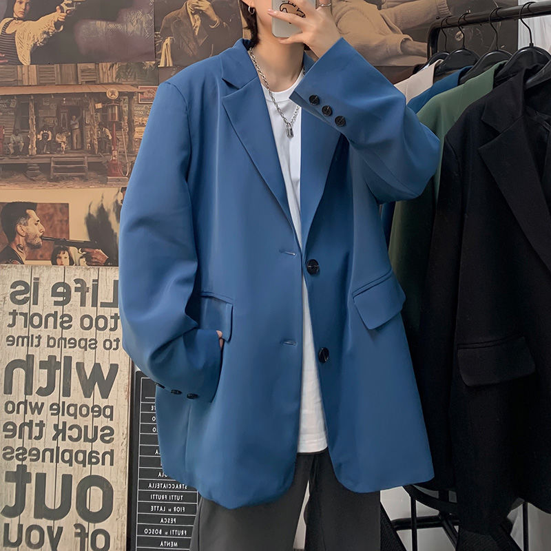 Korean Style Blazer Men's Fashion Solid Color Business Casual Suit Jacket Men Streetwear Wild Loose Dress Jackets Mens M-2XL