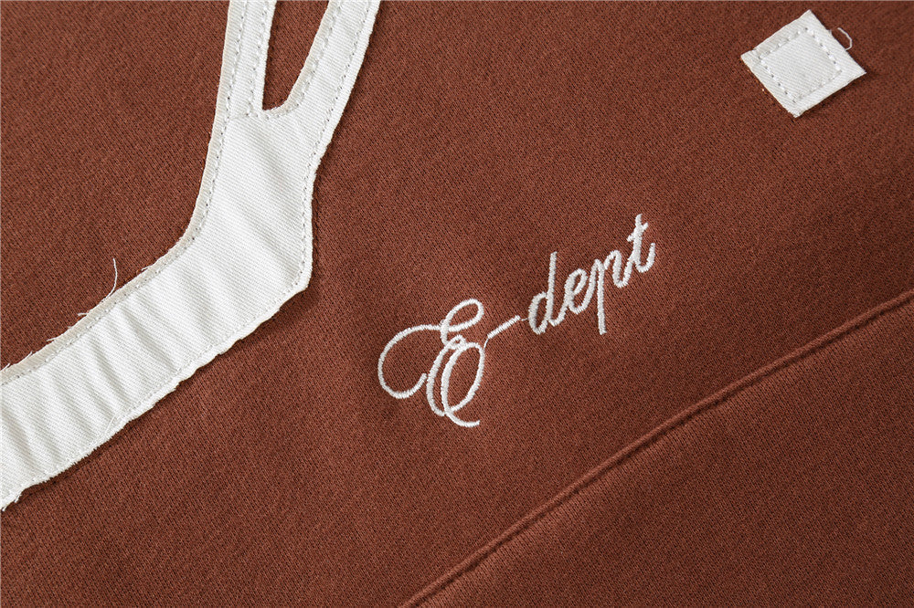 Embroidery Skull Heart Patchwork Brown Cotton Hoodies Men Harajuku Sweatshirt Fleece Punk Hooded Pullover Vintage Clothes