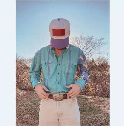 Men Long Sleeve Color Striped Shirt Dress Fashion Loose Button Shirts Turn-down Collar Blouse Men Hip-hop Streetwear Camisas