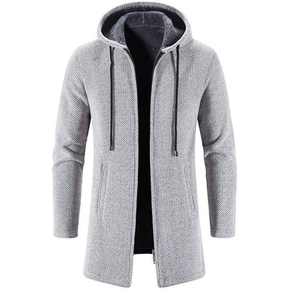 Winter Fleece Cardigan Men Thick Hooded Long Sweaterscoat Male Warm Knitted Sweater Jackets Men Causal Outwear Windbreaker