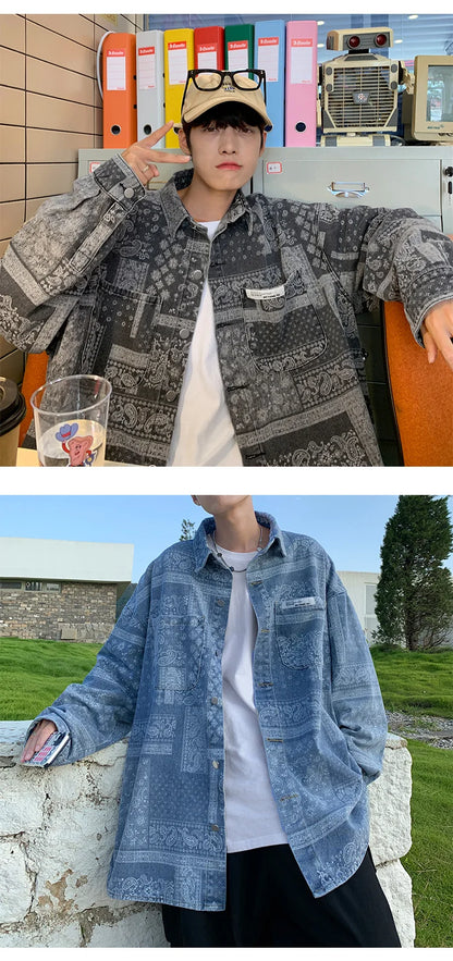 saferido French cashew flower shirt men's long sleeve spring and autumn fashion brand design sense of small ruffian handsome shirt New