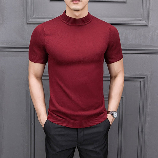 Brand New Autumn Men's Sweater Pure Color Semi-high Collar Knitting for Male Half-sleeved Sweaters Tops