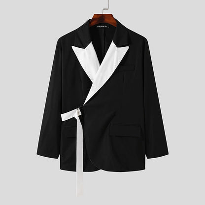 Tops Korean Style Stylish New Men's Suits Casual Streetwear Stitching Color Suits Fashion Long-sleeved Blazer S-5XL