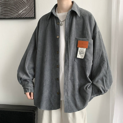 Corduroy Men Shirts For Men Clothing Harajuku Black Shirt Korean Style Men Shirt Long Sleeve Vintage Clothes Streetwear 3XL