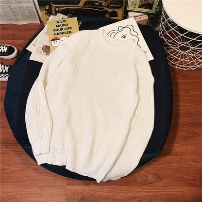 Winter Ribbed Pullovers Men Cozy Loose O-neck Solid Sweaters Couples Knitted Retro Warm Long Sleeve Korean Style Teens Jumpers