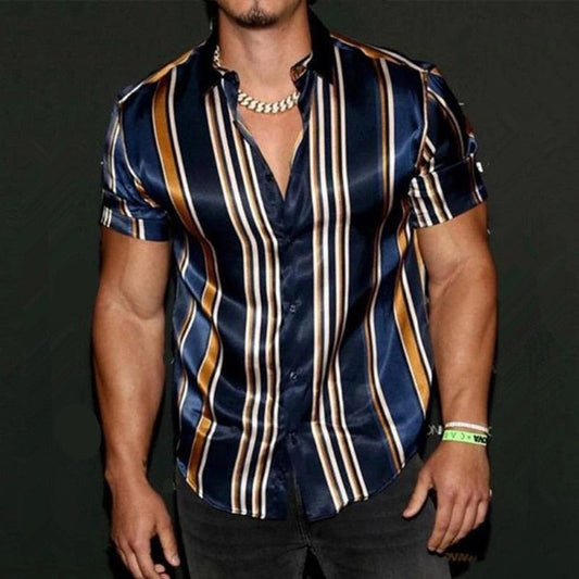 Summer New Mens Vintage Striped Shirt Fashion Casual Luxury Shirt Short Sleeve Hawaii Shirts For Men