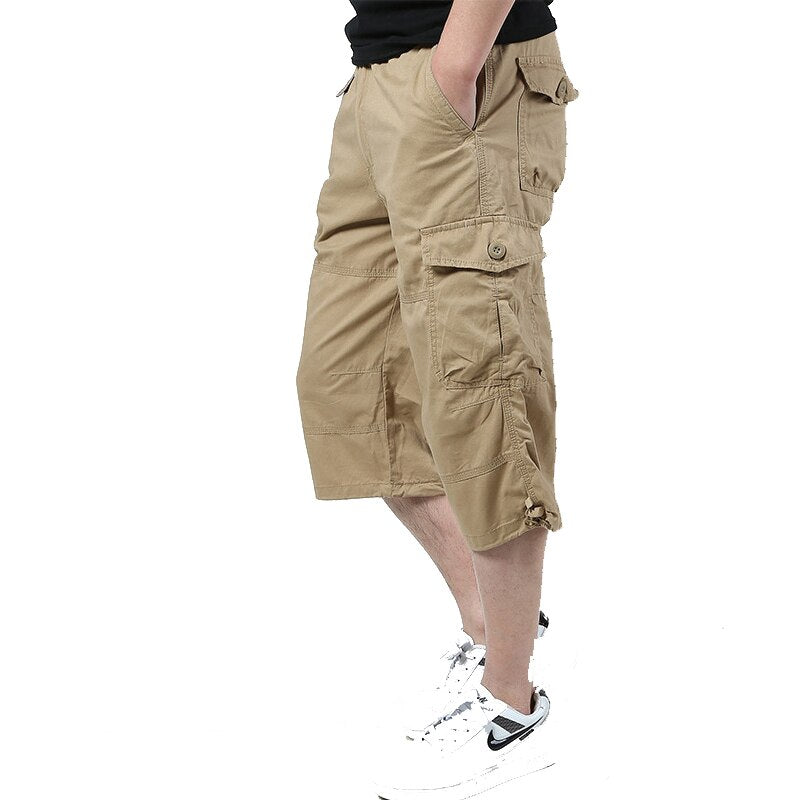 Men Summer Casual Baggy Multi Pocket Military Shorts Knee Length Cargo Pants Loose Breeches Male Tactical Shorts Plus Size 5XL