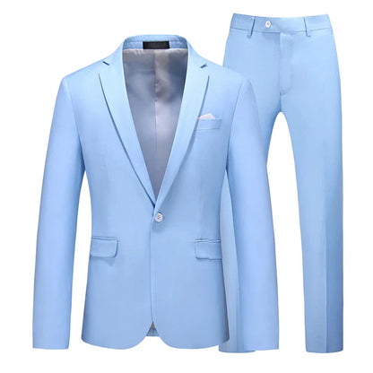 Men's Suit Jacket with Pant Slim Fit Formal Clothing Business Work Wedding Tuxedo Set Blazer Trousers White Pink Red Suits Man