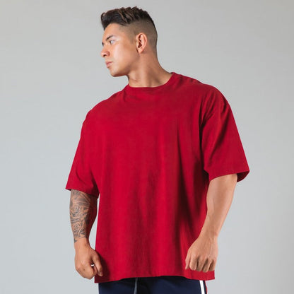 New Summer Running Oversized T-Shirt Men's Gym Bodybuilding Fitness Loose Casual Cotton Short Sleeve Men's Street Sports T-Shirt