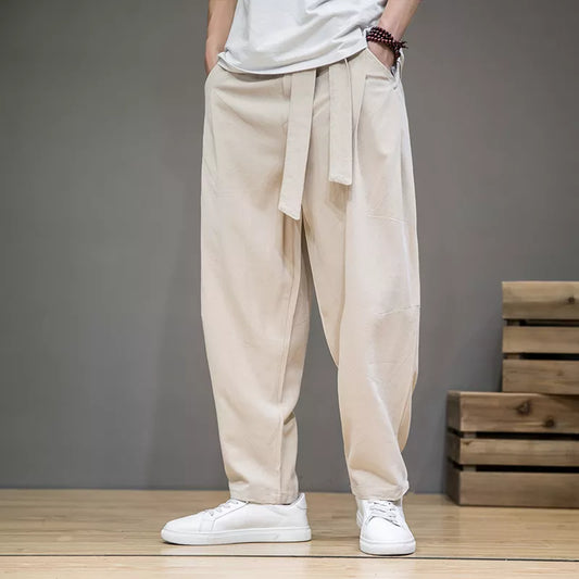 saferido Spring Cotton Linen Pants Men Elastic Waist Casual Harem Pant Loose Sweatpants Traditional Chinese Trousers pantalons homme