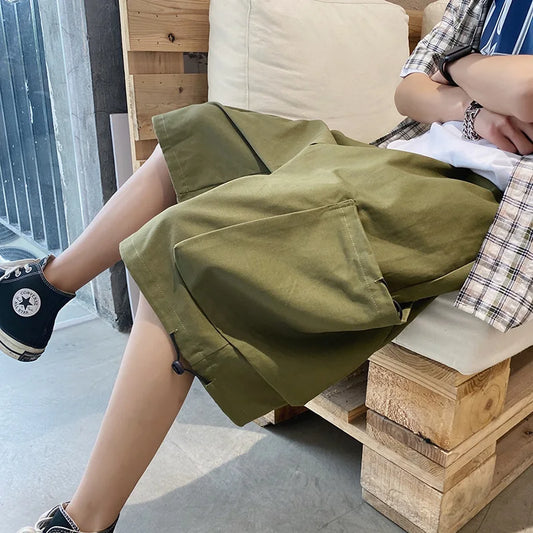 saferido Summer new fashion brand ins Yu wenle industrial shorts men's Korean fashion pocket loose wide leg casual Capris