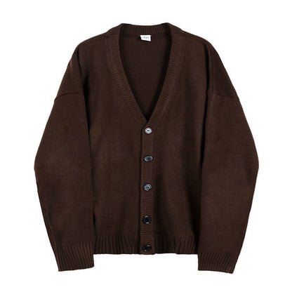 Men's Wear Knitted Sweater Loose V-neck Single-breasted Solid Color Knitted Cardigan Coat Autumn New