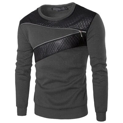 Leather Patchwork Hoodies Men Zipper Decoration Long Sleeve Sweatshirt Tops Men's Leisure Hoodie Clothes 4XL 5XL