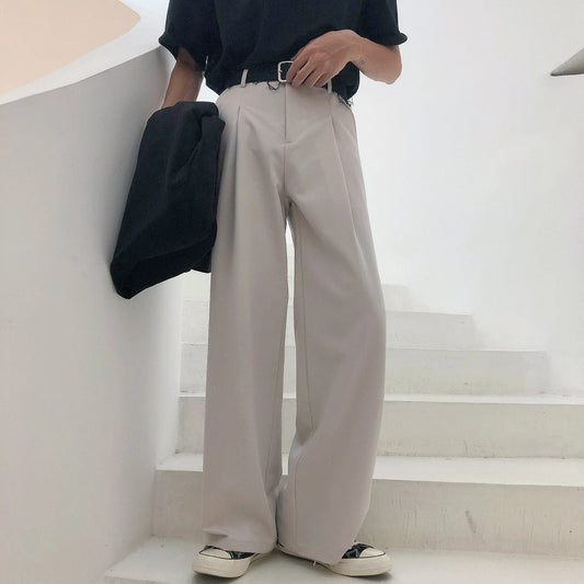 Autumn New Wide-leg Mop Pants For Men Korean Streetwear Fashion Loose Straight High Rise Pants Casual Trousers