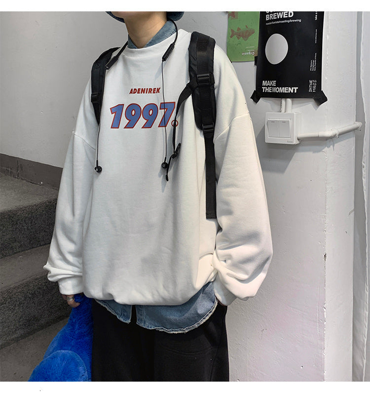Spring Men Casual Sweatshirts Harajuku 1997 Printed Men Oversized Hoodies Korean Man Casual Loose Pullovers