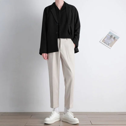 saferido Men's Fashion Casual Pants Slim Fit British Style Business Thicken Woollen Pants Streetwear Trousers 4 Color Suit Pants