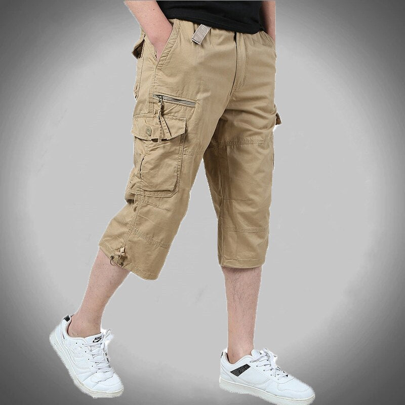 Men Summer Casual Baggy Multi Pocket Military Shorts Knee Length Cargo Pants Loose Breeches Male Tactical Shorts Plus Size 5XL