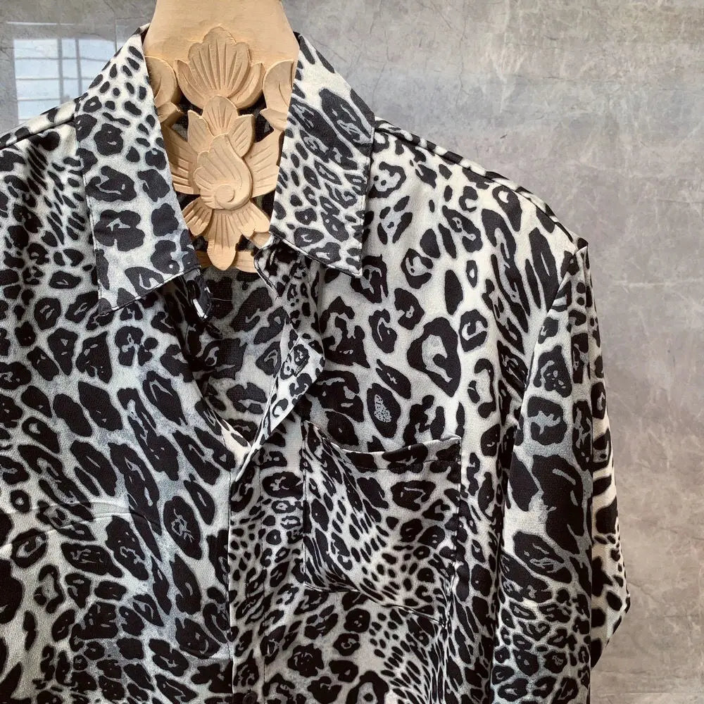 Men Spring High Quality Printed Leopard Shirts Men Fashion Casual Business Shirts Male Long Sleeve Slim Fit Blouses O203