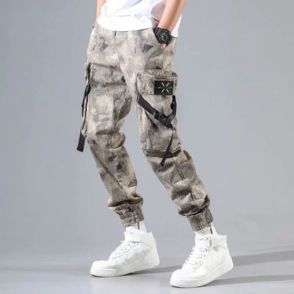 Men's Side Pockets Cargo Harem Pants Ribbons Black Hip Hop Casual Male Joggers Trousers Fashion Casual Streetwear Pants 5XL
