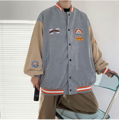 Spring and autumn corduroy jacket men's ins tide brand Harajuku style Korean style versatile handsome loose Baseball Jacket