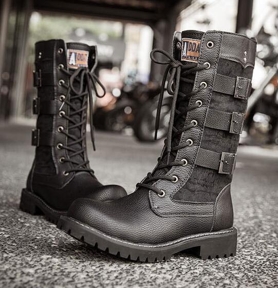 saferido New Fashion Mens Motorcycle Boots Leather Boots Male Footwear Cowboy Casual Shoes Men Military Tactical Boots Gothic Punk Boots