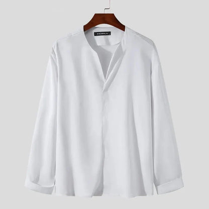 Fashion Men Shirt  V Neck Long Sleeve Brand Casual Men Clothing Streetwear Solid Color Leisure Camisa Masculina 3XL