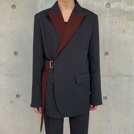 Tops Korean Style Stylish New Men's Suits Casual Streetwear Stitching Color Suits Fashion Long-sleeved Blazer S-5XL