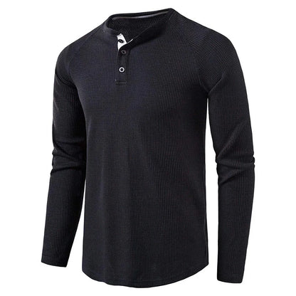 saferido New Henley Collar Tshirt Men Long Sleeve Slim Fit Solid Color Spring Autumn Casual Tops Tees Mens Cotton Full T Shirts Man